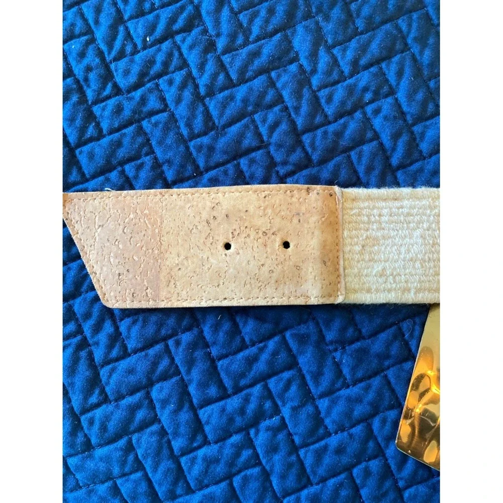 Vtg Leather Shop Neutral Belt Cork Texture Stretch Gold-Tone Buckle Retro S SM‎
